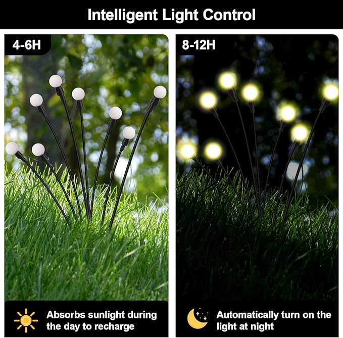 Firefly Lights Solar Outdoor 8 Modes 800mAh Swaying Solar Firefly Garden Lights Stakes Outdoor Waterproof for Outside Yard Patio Plant Christmas Holiday Garden Decor Warm White(8 Pack)