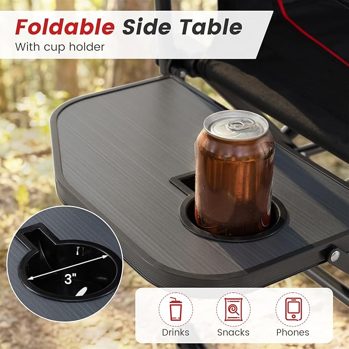 COSTWAY Folding Camping Chair with Side Table Portable Directors Chair with Cup Holder &amp Carry Bag Outdoor Heavy Duty Padded Lawn Chair for Fishing Picnic Sports Beach Support 500 LBS (Black