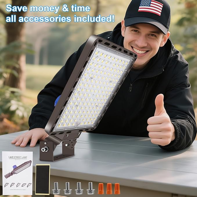 ledmo LED Parking Lot Lights 350W LED Flood Lights Outdoor 52500LM 5000K Adjustable Trunnion Mount Dusk to Dawn Area Security Street Lighting Commercial Wall Mount Warehouse Shop Garage IP65 3 Pack