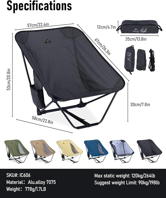 iClimb 1 Hooded 3M Thinsulate Insulation Warm Blanket and 1 Low Folding Chair Ultralight Compact for Adults Outdoor Camping Backpacking Hiking