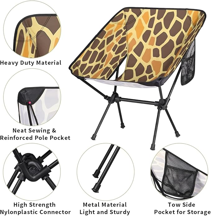 Animal Giraffe Print Camping Chair Lightweight Portable Chairs for Adults Easy Installation Outdoor Foldable Camping Chair for Camping Fishing Hiking Picnic Beach