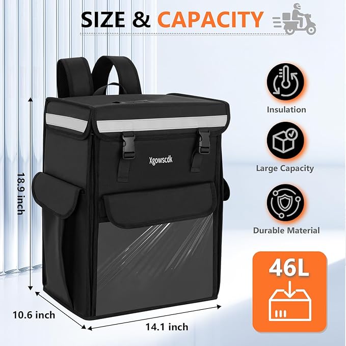 Insulated Food Delivery BagInsulated Backpack with Removable Divider Reflective Strips Full-Open Design Pizza Delivery Bag for Bike Uber Eats DoorDash &amp Grubhub Outdoor Camping Hot Cold Foo