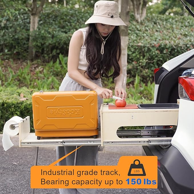Overland Kitchen Slide-Out System All-in-One Camp Kitchen Box with Sink Chopping and Cooking Right Side Folding Camping Table for SUV Overlanding Car Camping 1-Minute Setup