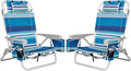 2Pk Aluminum 5-Position Lay Flat Folding Backpack Beach Chairs for Adults with Cooler Bag Cup&ampPhone Holder Towel Bar for Outdoor Lawn Picnic Sport Portable Foldable Camping Chairs Blue Stripe