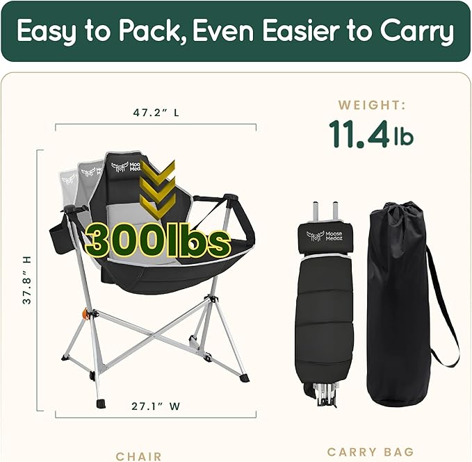 Hammock Camping Chair – Folding Swing Chair with Headrest &amp Cup Holder 300 lbs Support Breathable Mesh Portable &amp Lightweight for Outdoor Camping Fishing Patio &amp Travel