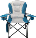 Double Padded Oversized Folding Camping Chair Folding Beach Chair for Adults with Lumbar Support &amp Headrest Camping Chair with Armrest Cooler Bag Side Pocket Cup Holder Blue&ampWhite