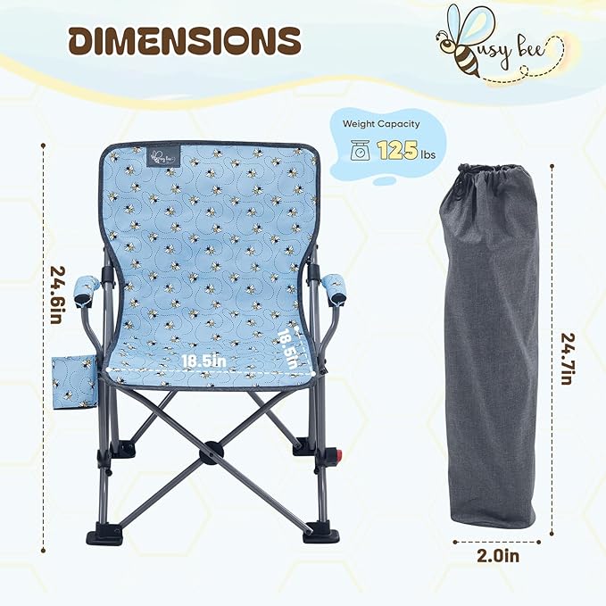 Busy Bee Oversized Kids Camping Chair with Cup Holder High Back Toddler Chair Kids Folding Chair Perfect for Beach &amp Outdoor Supports 150 Lbs.