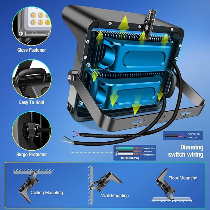 ledmo 500W Dimmable Led High Mast Stadium Light 75000LM Super Bright Outdoor Arena Floodlight Adjustable IP66 5000K 100-277V Sports Court Lighting for Commercial Square Ballpark Large Yard Area