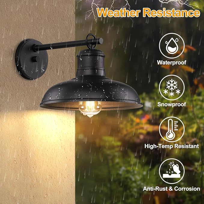 Outdoor Wall Lights - 4-Pack Black Sconces Farmhouse Barn Lights Modern Indoor Wall Mount Lighting Fixtures with E26 Socket Anti-Rust Waterproof Exterior Lantern for Patio Porch Doorway Garage