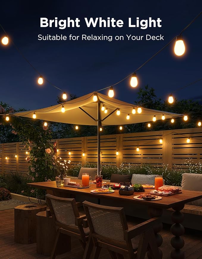 Govee S14 Bulb Outdoor String Lights 2 48ft Smart RGBIC Warm White Patio Lights with 15 LED Bulbs 111 Scene Modes for Outdoor Decor Upgraded IP66 Compatible with Alexa Google Matter APP Control