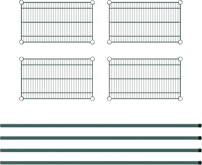 Commercial NSF Listed Green Epoxy Stationary Wire Shelving Kit 14 x 24 x 64 with 4 Shelves Perfect for Warehouse Walk-in Refrigerator Freezer Grocery Store Restaurant Dishroom
