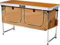 4ft Portable Picnic TablesOutdoor Folding Camping TableAdjustable Height Foldable Grill TablesLightweight Aluminum Picnic Tablewith Storage Compartmentfor Indoor Hiking Camp BBQ Beach (Natural)