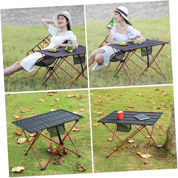 Portable Folding Camping Table and Compact Picnic Table Lightweight Aluminum Alloy Medium Red for Travel Beach Hiking and Car Camping