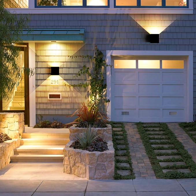 12W 2Pack Outdoor Wall Lights Exterior/InteriorLED Black Outdoor Wall Sconces Light Fixtures ModernIP65 Waterproof Square Aluminum Wall Lamps Up and Down Lights 3000K Warm Lights