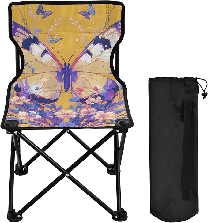 Butterfly Purple Portable Camping Chairs Folding Chair - Durable Oxford Fabric Lightweight Iron Frame Easy Fold Design - Ideal for Outdoor Activities Camping Fishing and Travel