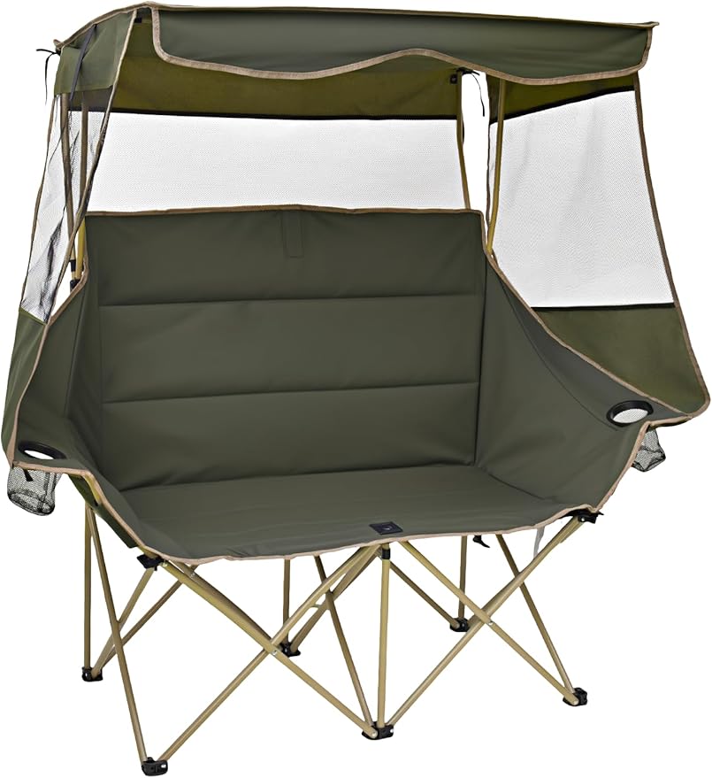 East Oak Double Camping Chair with Canopy | Padded Camping Couch with Maximum Sun Protection 14.7 lbs Lightweight 24'' High Back and 660 LBS Heavy Duty Support