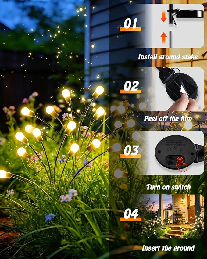 OZS 10 Pack Total 80 LED Solar Firefly Lights Fairy Outdoor - Solar Garden Lights Outdoor Sway by Wind Waterproof for Garden Patio Pathway Fairy Decor (Warm White)