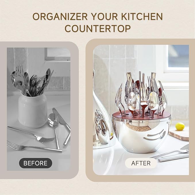 KINGSTONE Silverware Set with Waterdrop Storage Organizer Luxury 20 Piece Flatware Set for 4 18/10 Stainless Steel Cutlery Set with Diamond Cut Pattern Ideal for KitchenParty and Gift