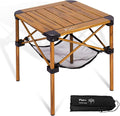 Folding Camping Table Portable Lightweight Aluminum Camp Table Roll Up Top with Storage Net for Outdoor Camping Picnic Backyards BBQ(Woodgrain 15.8 x 15.8 x 15.8in)
