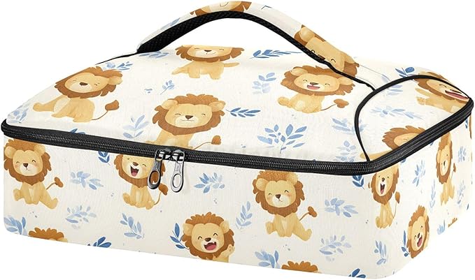 Casserole Carrier Cute Lion PatternsInsulated Casserole Carrier for Hot or Cold Food Thermal Lunch Tote for Potluck Parties Picnic Beach Fits 9 x 13 Inches Baking Dish