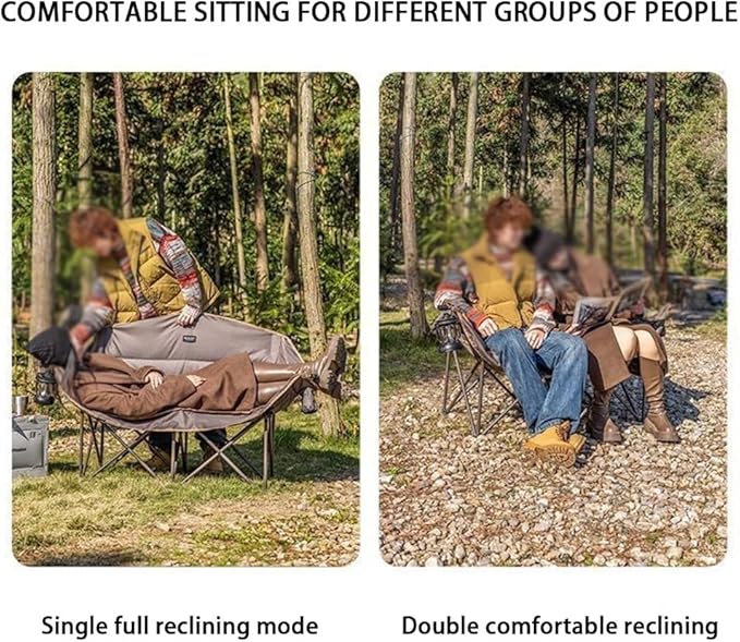 Double-Layer Padded Double Folding Camping Chair Outdoor Chairs with Wide Seat Sleeping Chair for Fishing Hiking Travel Home(Gray)