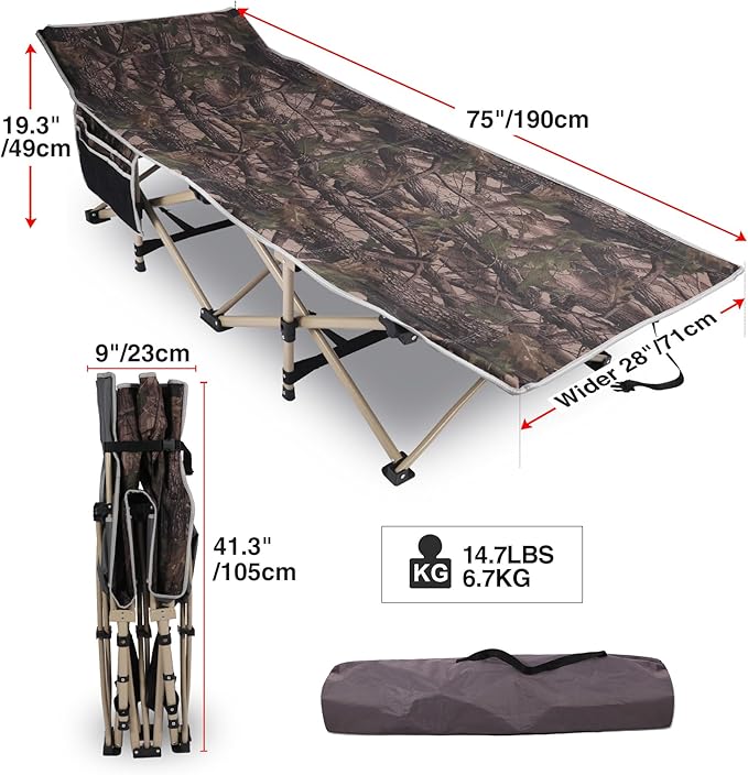 REDCAMP Folding Hunting Cots for Adults 500lbs XL Sleeping Cots for Hunting Extra Wide Portable for Camping Outdoor Travel Indoor Home Camo