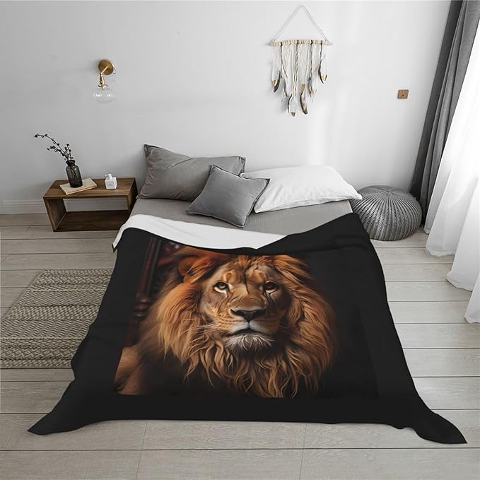 The Lion's Gaze Blanket.Super Soft Flannel Blanket 80x60 inches 100% Polyester for Warmth Perfect for beds Sofas and Camping.