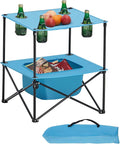VEVOR Folding Camping Table Portable Outdoor Lightweight Picnic Table 600D Oxford Fabric Waterproof Canvas Travel Beach Tables with 4 Cup Holders Carry Bag for Tailgating Camping Picnic Blue