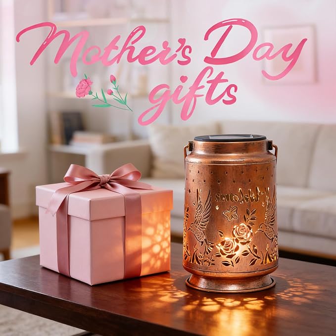Solar Lanterns Outdoor Waterproof Hummingbird Butterfly Garden Decor Gifts for Women Mom Grandma Hanging Solar Lights Metal Solar Decoration Outside for Yard Patio Backyard Porch