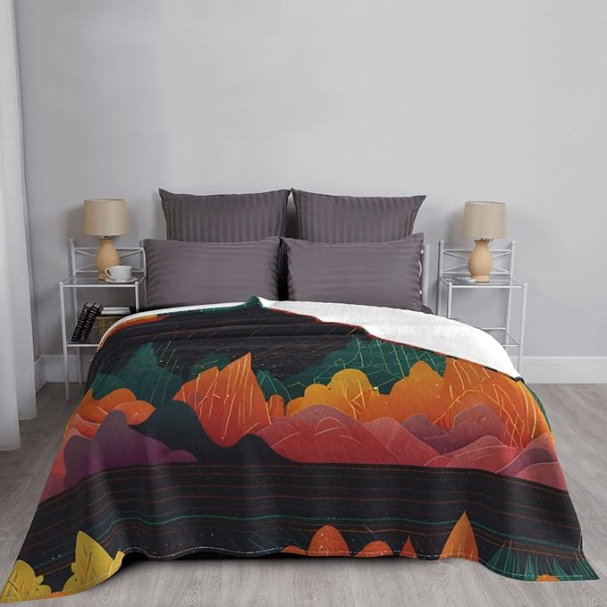 Line Pattern 80x60 Printed Soft Fleece Blanket for Sofa Bed and Camping - Cozy Blanket for Travel Picnics Nighttime Use