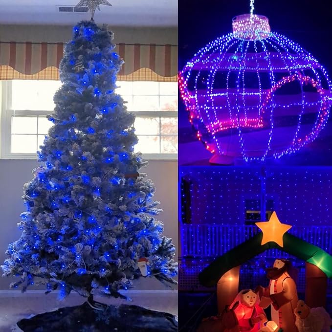 YEGUO 165ft 500 LED Blue Christmas Lights Outdoor Waterproof Clear Wire String Lights Indoor Plug in 8 Modes Twinkle Tree Light for Xmas Party Garden