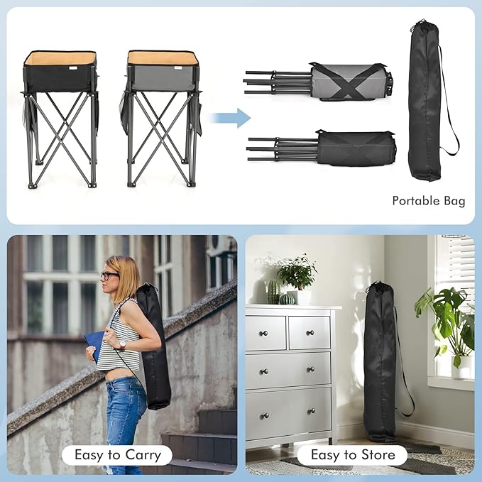 Goplus 2 PCS Folding Camping Tables Portable Picnic Tables with Large Capacity Storage Sink Side Pockets Anti-Skid Feet Lightweight Tables for Hiking Fishing BBQ Beach (Black+Grey)