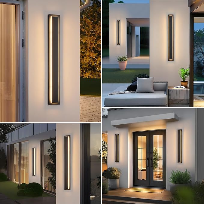 tewei 39.3 Inch Modern Outdoor Wall Sconce Long Black LED Exterior Lighting Fixtures Modern Large Outdoor Front Porch Lights Outside Wall Mount Lights for House Warm White 3000K 2 Pack