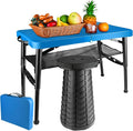 Portable Folding Table and Stool Set Lightweight Foldable Table &amp Collapsible Stool for Camping Picnic Beach Fishing Sturdy Small Outdoor Table with Mesh Layer Storage- Blue