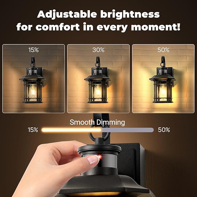 2 Pack Porch Light with GFCI Outlet Distance and Time Adjustable Motion Sensor Outdoor Lights Black Dusk to Dawn Outdoor Light with Outlet for House Garage Garden Waterproof Aluminum