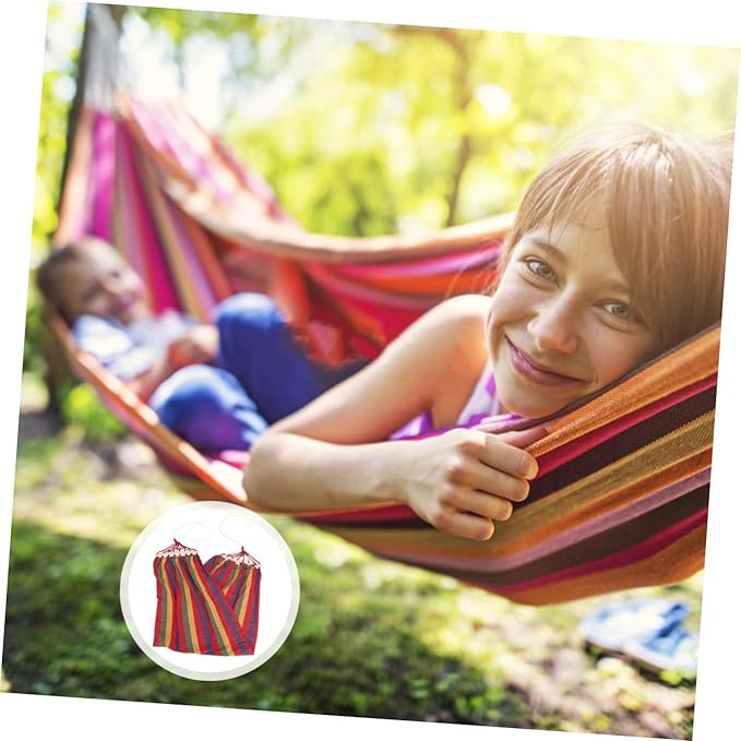 Garneck Single Person Rainbow Striped Canvas Hammock for Outdoor Leisure Widened Travel Swing Easy Setup for Adults and Boys and Girls Sturdy and Comfortable Design