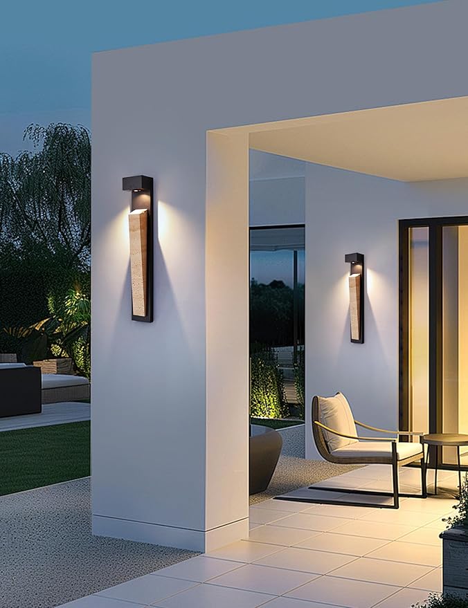 23in Outdoor Wall Lights Natural Exterior Waterproof Alabaster Wall Sconce LED Modern Matter Black Wall Lamps for Pstio Front Door Entrydoor (Indoor and Outdoor)
