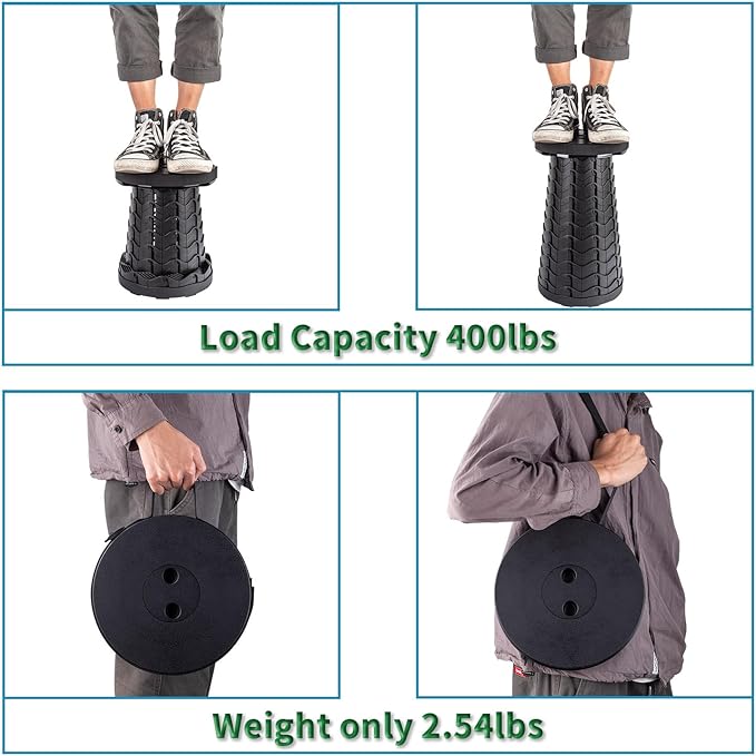 2-Pack Collapsible Stool Load Capacity 400lbs Lightweight Yet Sturdy Upgraded Portable Stool for Camping Fishing Hiking BBQ