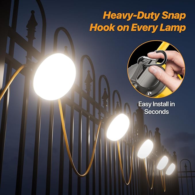 100FT LED Construction String Lights 10000LM 100W Linkable Work Lighting IP65 Waterproof ETL Listed 5000K Daylight RA&gt80 10-Head Temporary Light String for Job Site Tunnel Garage