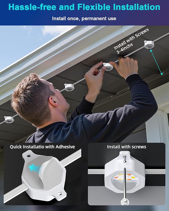 REYLAX Permanent Outdoor Lights Pro 100ft with 72 Triple-LED 135lm RGB+IC Smart Eaves Christmas Lights for House IP67 Waterproof Multi Scenes for Outdoor Decor Works with Alexa Google Remote