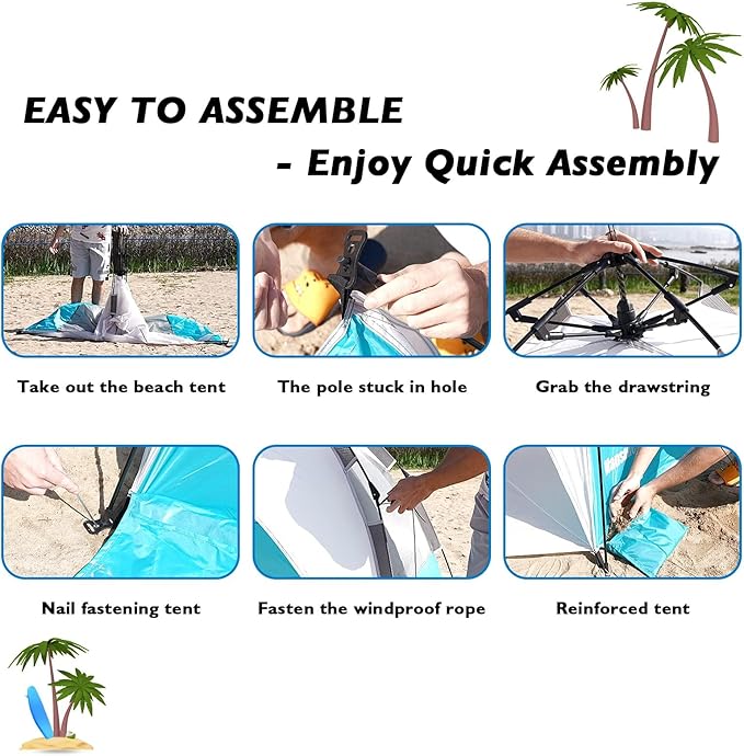 2-3 Person Large Instant Pop Up Beach Tent UV Protection Portable Easy Setup Sun Shade Shelter Extended Floor with 3 Ventilating Mesh Windows for Outdoor Camping Fishing (Light Blue)