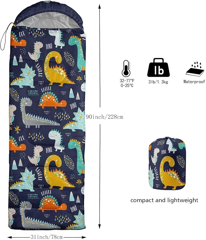 Kids Sleeping Bag for Boys GirlsCute Puppy Print-Lightweight Warm Portable Outdoor Indoor-Waterproof Cold Weather Resistant Sleeping Bag for Camping Hiking