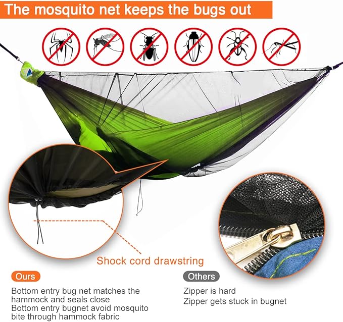 Onewind Camping Hammock with Mosquito Net for Youth Travel Hiking Backpacking Backyard Outside Patio Sturdy Ripstop Nylon Lightweight Kids Hammock with Tree Straps and Cinch Buckles