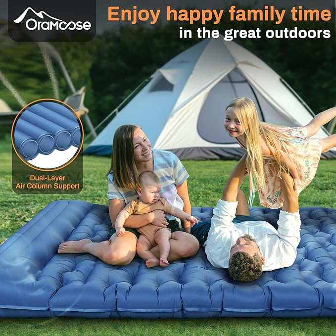 Double Sleeping Pad for Camping Extra Thick 6 Inch Sleeping Mat Camping for 2 Person Self Inflating Camping Pad with Built-in Pillow &amp Foot Pump Inflatable Camping Mat for Backpacking Hiking Tent