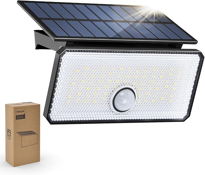 Philips Solar Motion Sensor Light Outdoor 3 Modes 1000LM 7000K Daylight Waterproof Solar Powered Flood Light for Garden Yard Garage