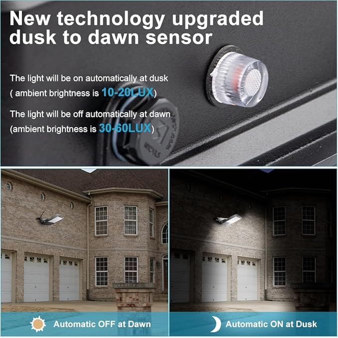 300W LED Flood Light Outdoor 45000Lm Led Stadium Light with Dusk to Dawn photocell IP65 AC100-277V Commercial Area Lighting with Plug for Backyard/Basketball Court-2Pack