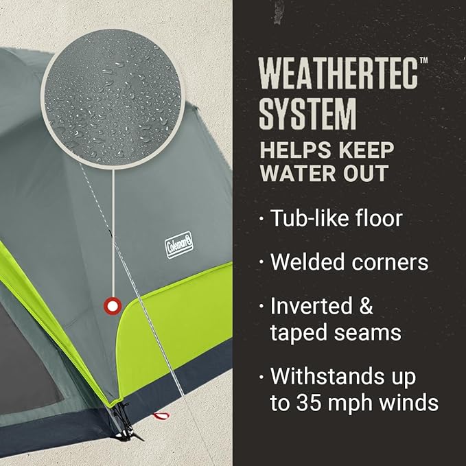 Coleman Skydome Camping Tent with Screened Porch &amp 5-Minute Setup Weatherproof 4/6/8 Person Tent with Rainfly &amp Carry Bag Made of PFAS-Free Materials