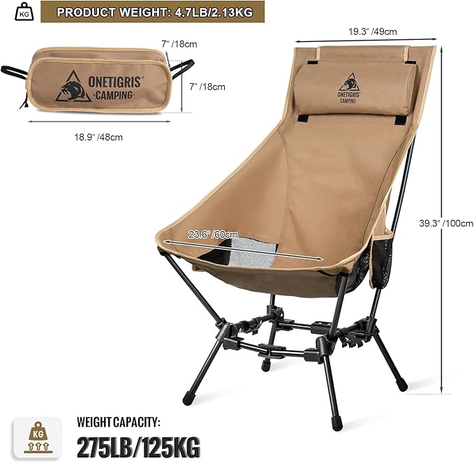 OneTigris Dragonhide Oversized Camping Chair with Pillow Design Comfortable Widened Seat Folding 275 lbs Capacity