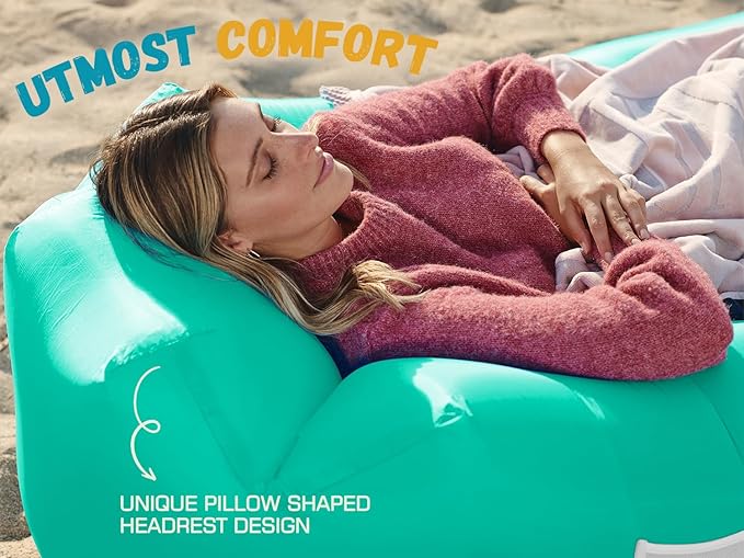 WEKAPO Inflatable Couch Air Lounger Chair - Camping &amp Beach Accessories Portable Blow up Sofa for Hiking Lawn Indoor/Outdoor Movies &amp Music Festivals. Lightweight and Easy to Set Up Air Ham