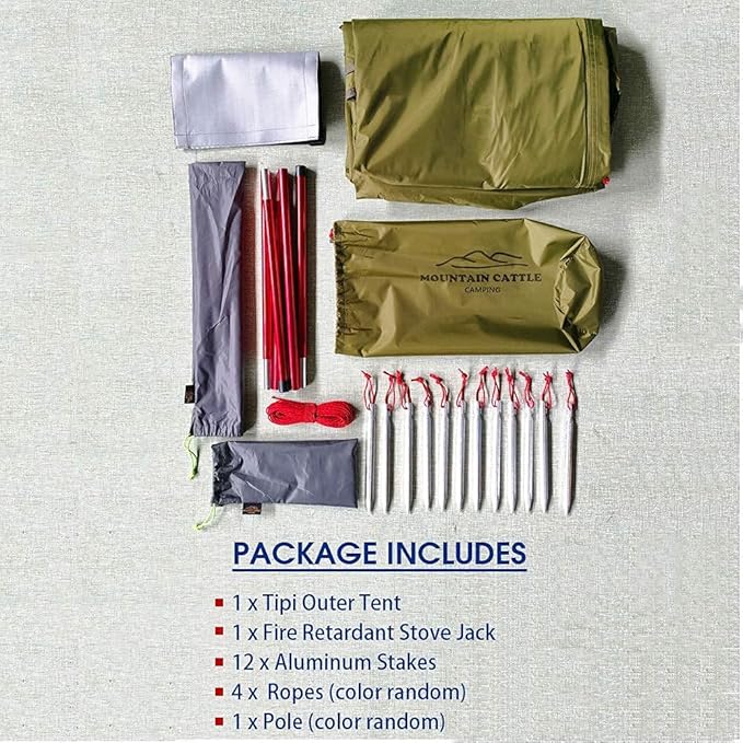 4 Persons 5lb Lightweight Tipi Hot Tents with Stove Jack 7'3 Standing Room Teepee Tent for Hunting Family Team Backpacking Camping Hiking